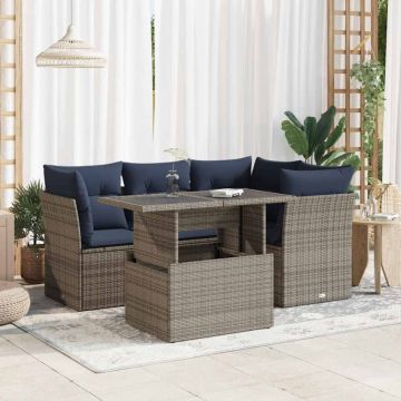 Set canapea de grădină cu perne, 5 piese, poliratan/lemn acacia