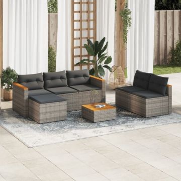 Set canapea de grădină cu perne, 5 piese, poliratan/lemn acacia