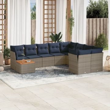Set canapele de grădină cu perne, 10 piese, gri, poliratan