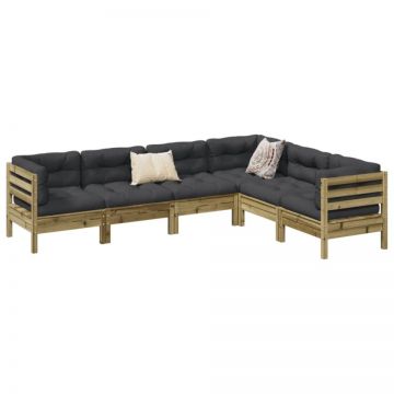 Set canapele de grădină cu perne, 6 piese, lemn de pin tratat