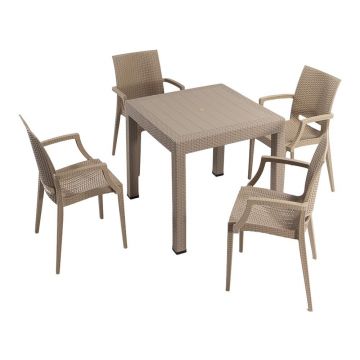 Set de dining pentru grădină bej din ratan artificial pentru 4 persoane Rattan – Floriane Garden