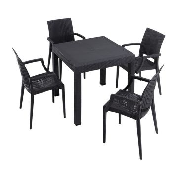 Set de dining pentru grădină gri antracit din ratan artificial pentru 4 persoane Rattan – Floriane Garden