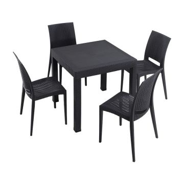 Set de dining pentru grădină gri antracit din ratan artificial pentru 4 persoane Rattan – Floriane Garden