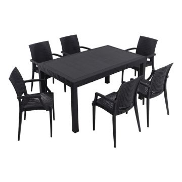 Set de dining pentru grădină gri antracit din ratan artificial pentru 6 persoane Rattan – Floriane Garden