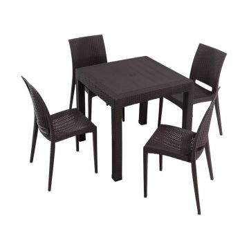 Set de dining pentru grădină maro închis din ratan artificial pentru 4 persoane Rattan – Floriane Garden