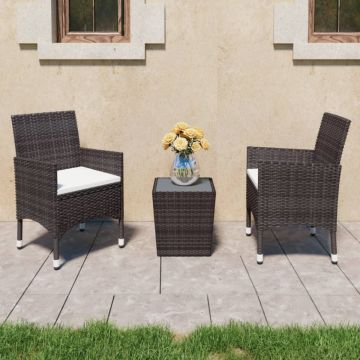 Set mobilier bistro, 3 piese, maro, poliratan/sticlă securizată