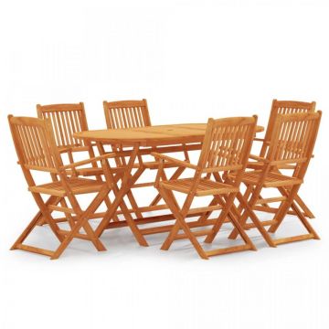 Set mobilier de exterior pliabil, 7 piese, lemn masiv eucalipt