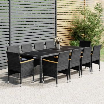 Set mobilier de grădină, 11 piese, gri, poliratan