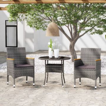 Set mobilier de grădină, 3 piese, gri, poliratan