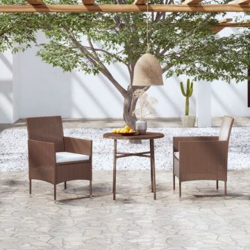 Set mobilier de grădină, 3 piese, maro, poliratan