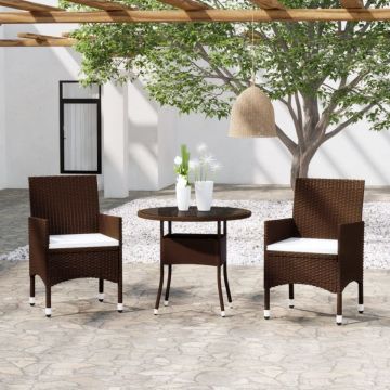 Set mobilier de grădină, 3 piese, maro, poliratan