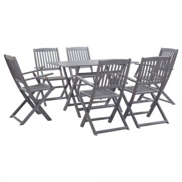 Set mobilier de grădină, 7 piese, gri, lemn masiv de acacia