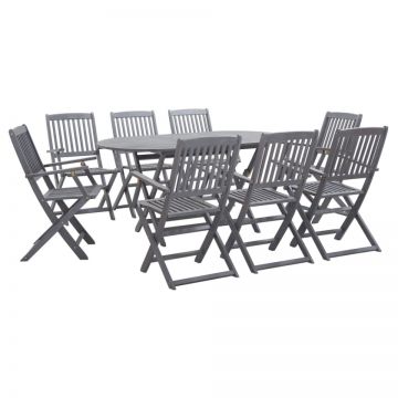Set mobilier de grădină, 9 piese, gri, lemn masiv de acacia