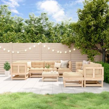 Set mobilier de grădină cu perne, 10 piese, lemn masiv