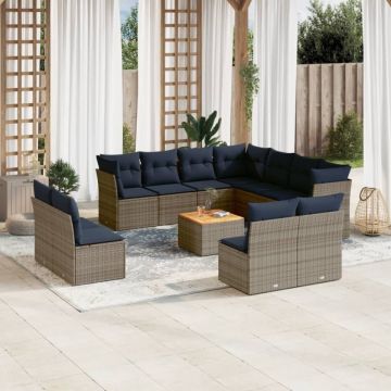 Set mobilier de grădină cu perne, 12 piese, gri, poliratan