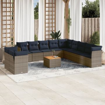 Set mobilier de grădină cu perne, 12 piese, gri, poliratan