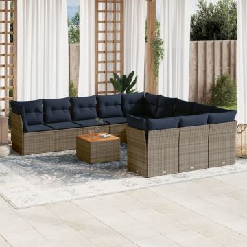 Set mobilier de grădină cu perne, 12 piese, gri, poliratan