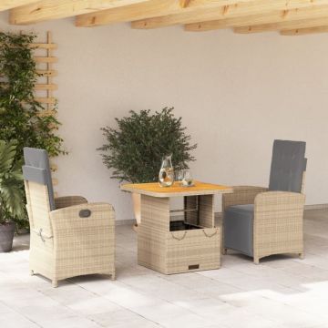 Set mobilier de grădină cu perne, 3 piese, bej, poliratan