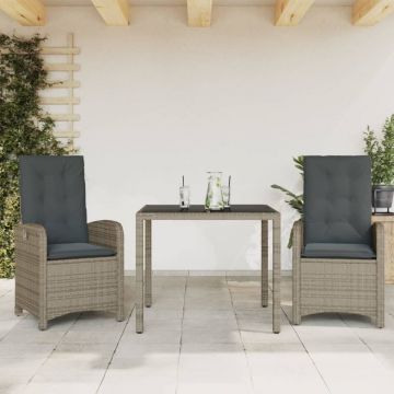 Set mobilier de grădină cu perne, 3 piese, gri, poliratan