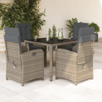 Set mobilier de grădină cu perne, 5 piese, gri, poliratan