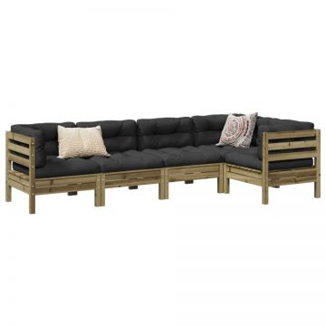 Set mobilier de grădină cu perne, 5 piese, lemn de pin tratat