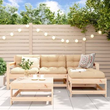 Set mobilier de grădină cu perne, 5 piese, lemn masiv