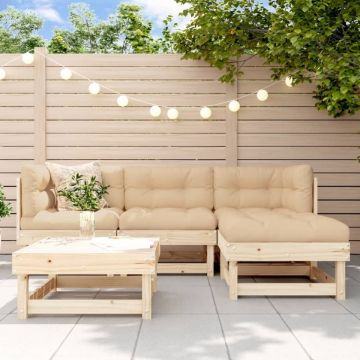 Set mobilier de grădină cu perne, 5 piese, lemn masiv