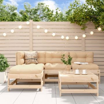 Set mobilier de grădină cu perne, 5 piese, lemn masiv