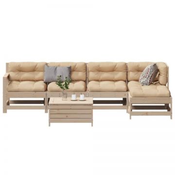Set mobilier de grădină cu perne, 6 piese, lemn masiv de pin