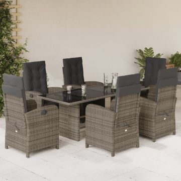 Set mobilier de grădină cu perne, 7 piese, gri, poliratan