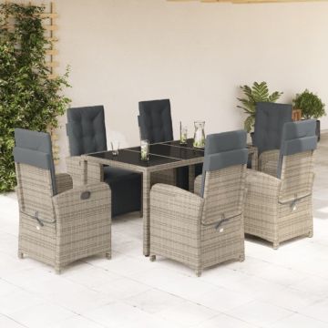 Set mobilier de grădină cu perne, 7 piese, gri, poliratan