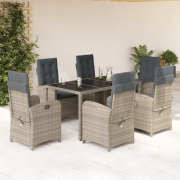 Set mobilier de grădină cu perne, 7 piese, gri, poliratan