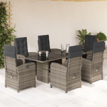 Set mobilier de grădină cu perne, 7 piese, gri, poliratan