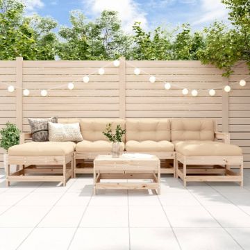 Set mobilier de grădină cu perne, 7 piese, lemn masiv