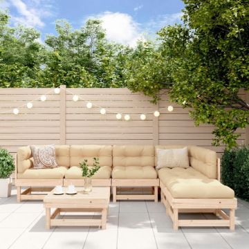 Set mobilier de grădină cu perne, 7 piese, lemn masiv