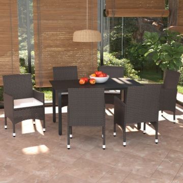Set mobilier de grădină cu perne, 7 piese, maro, poliratan