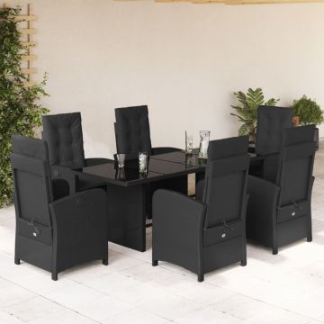 Set mobilier de grădină cu perne, 7 piese, negru, poliratan