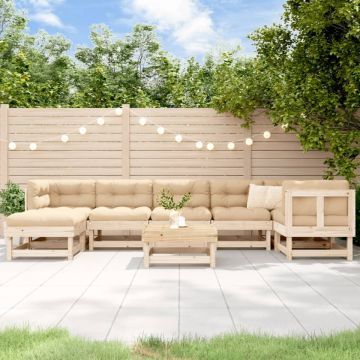 Set mobilier de grădină cu perne, 8 piese, lemn masiv