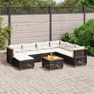 Set mobilier de grădină cu perne, 8 piese, negru, poliratan