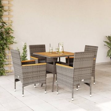 Set mobilier grădină cu perne 5 piese gri poliratan/lemn acacia
