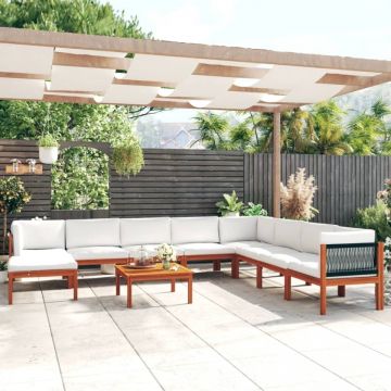 Set mobilier grădină cu perne, 9 piese, crem, lemn masiv acacia