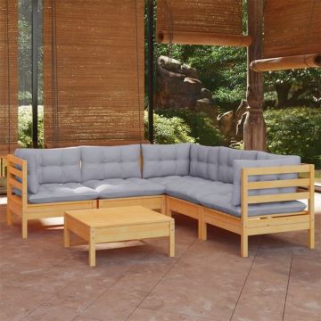 Set mobilier grădină cu perne gri, 6 piese, lemn de pin