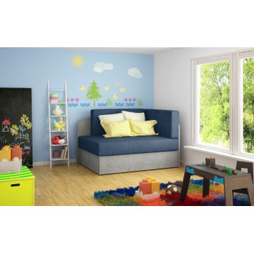 Canapea extensibila 2 locuri, ELTAP, Rosa, 104x75x60 cm, lemn/poliester, albastru/gri