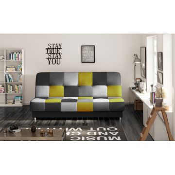 Canapea extensibila 3 locuri, ELTAP, Cayo, 192x90x90 cm, lemn/poliester, negru/galben