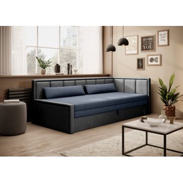 Canapea extensibila brat dreapta 3 locuri, ELTAP, Fulgeo, 214x82x77 cm, lemn/catifea din poliester, albastru inchis/gri