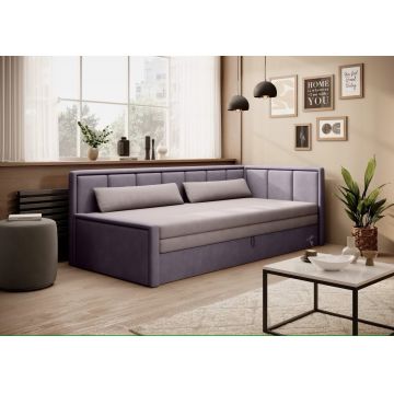 Canapea extensibila brat dreapta 3 locuri, ELTAP, Fulgeo, 214x82x77 cm, lemn/catifea din poliester, bej/mov