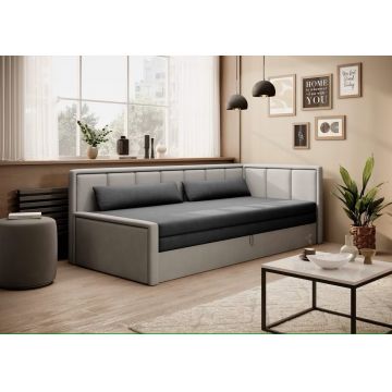 Canapea extensibila brat dreapta 3 locuri, ELTAP, Fulgeo, 214x82x77 cm, lemn/catifea din poliester, gri inchis/gri deschis