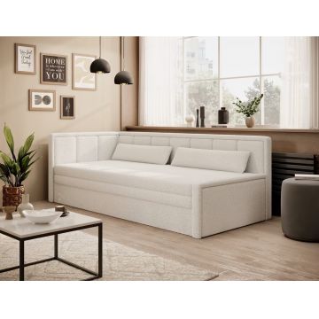 Canapea extensibila brat stanga 3 locuri, ELTAP, Fulgeo, 214x82x77 cm, lemn/catifea din poliester, alb