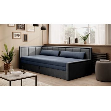 Canapea extensibila brat stanga 3 locuri, ELTAP, Fulgeo, 214x82x77 cm, lemn/catifea din poliester, albastru inchis/gri