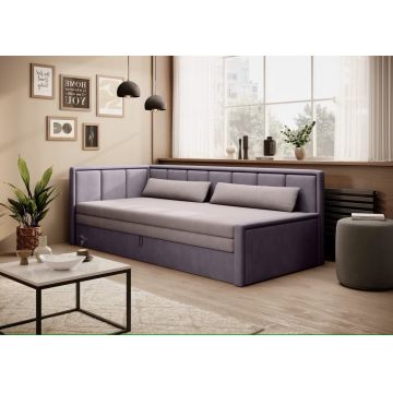Canapea extensibila brat stanga 3 locuri, ELTAP, Fulgeo, 214x82x77 cm, lemn/catifea din poliester, bej/mov